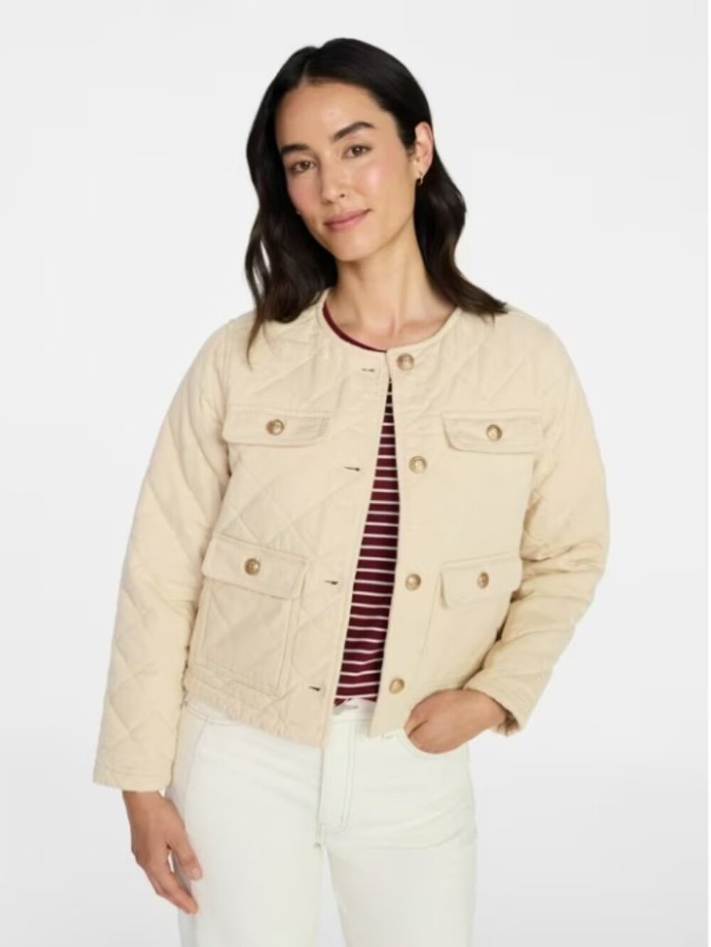 Time and Tru Women's Quilted Cotton Jacket Ivory Size XL (16-18)